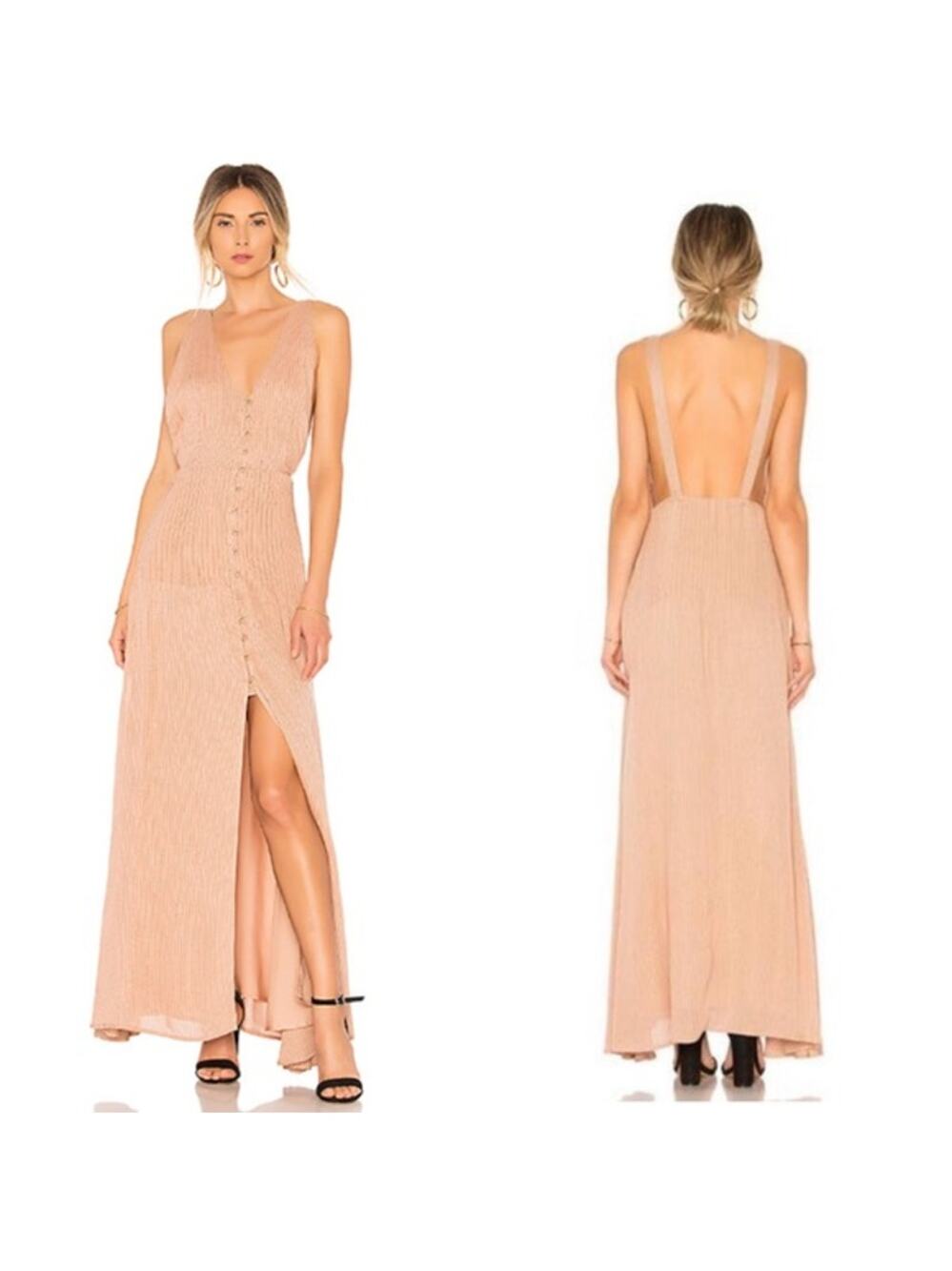 House of Harlow Shane Dress Maxi Button Front Low Back Sz Small